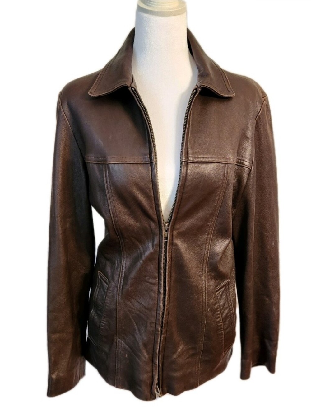 90s Vintage BURBERRY London Brown Leather Jacket Made in USA Size XS